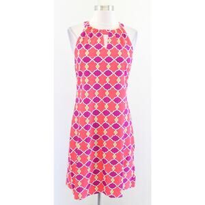 Jude Connally Womens Jude Cloth Coral Geometric Print Keyhole Dress Sz S Halter